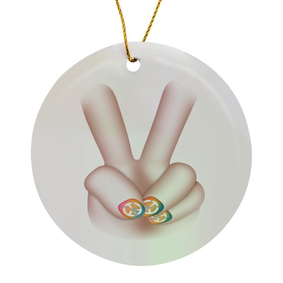3drose, Cool Hand Making a Peace Sign Illustration, Circle Porcelain Ornament