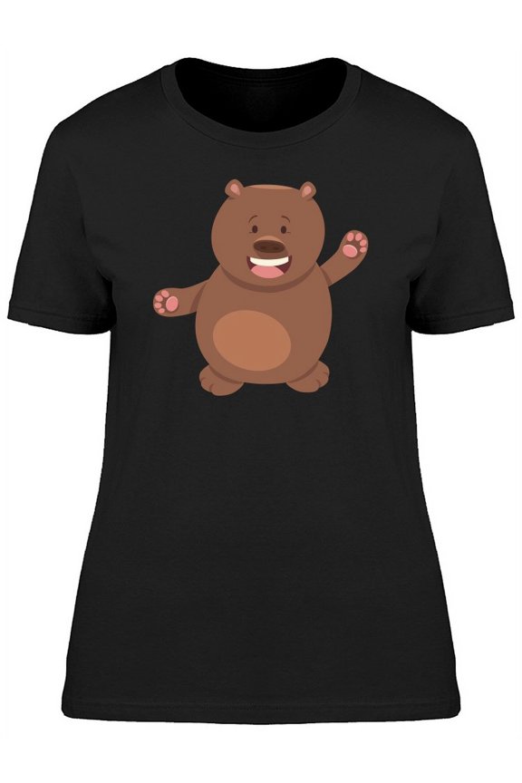 Cool Happy Brown Bear Doodle T-Shirt Women -Image by Shutterstock, Female Small