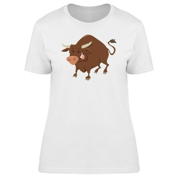Cool Happy Bull Cartoon T-Shirt Women -Image by Shutterstock, Female Medium