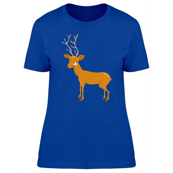 Cool Happy Deer Cartoon T-Shirt Women -Image by Shutterstock, Female Large