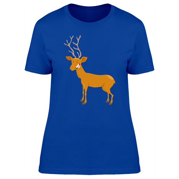 Cool Happy Deer Cartoon T-Shirt Women -Image by Shutterstock, Female Large