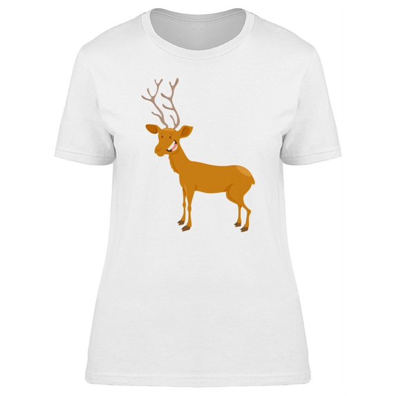 Cool Happy Deer Cartoon T-Shirt Women -Image by Shutterstock, Female XX-Large