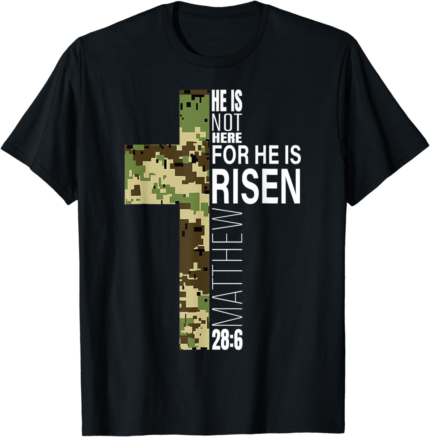 Cool He Is Risen Christian Easter Bible Verse Religious Camo T-Shirt ...