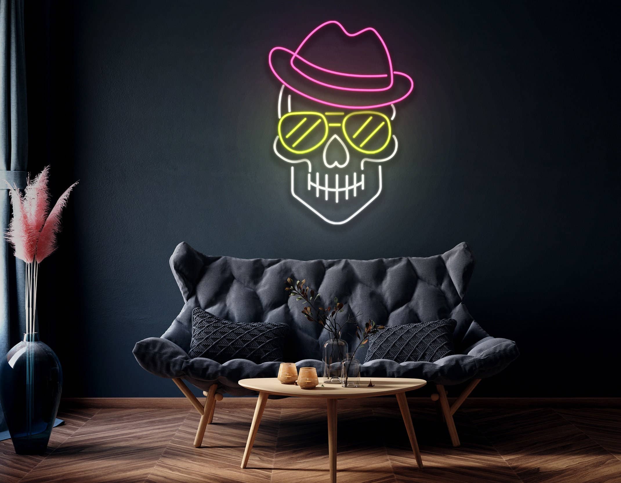 Cool Head Skull Neon Sign, Halloween Skull Wall Art Décor