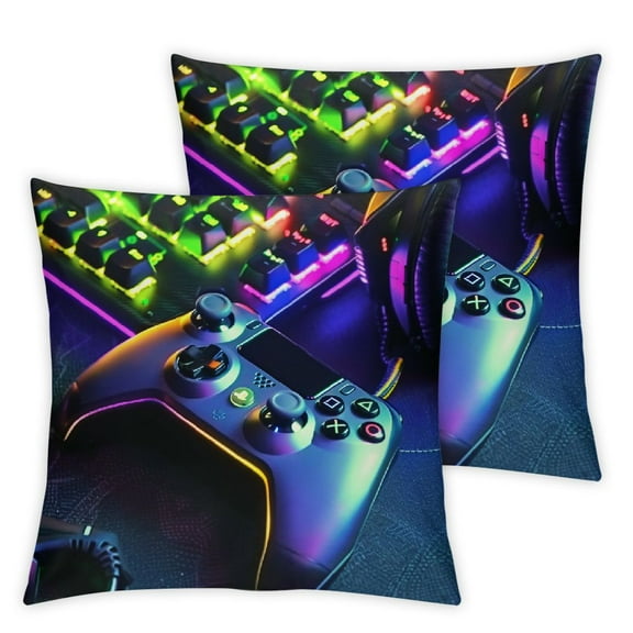 Cool Headset Throw Pillow Covers Soft Square Gaming Gamepad Cushion Case Home Decor Set of  Keyboard Mouse Game Console Controller Pillow Cases Pillowcases for Living Room Bedroom Bed Chair