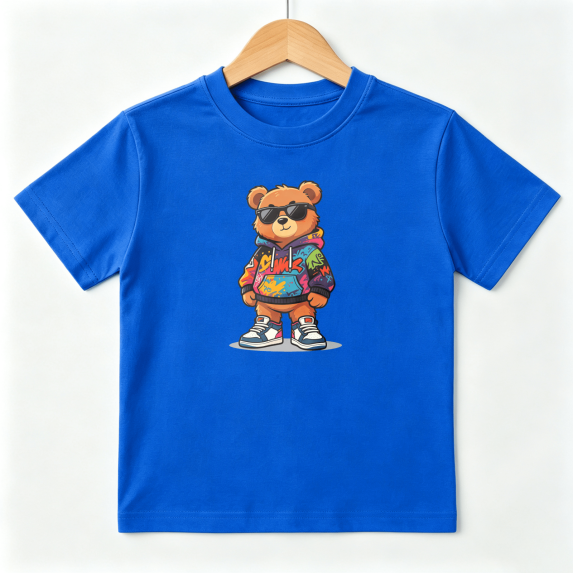 Cool Hip Hop Bear Sunglasses Boys Graphic Tees Streetwear Kids T-Shirt 100% Cotton Short Sleeve Tops Ages 4-13Y