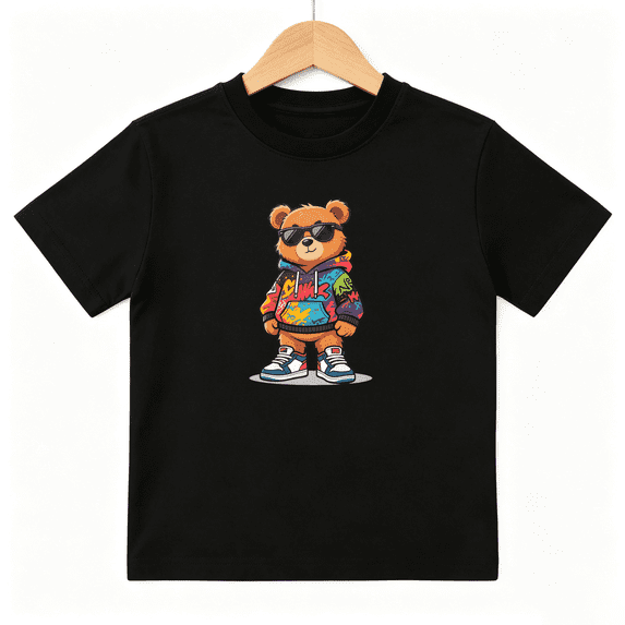 Cool Hip Hop Bear Sunglasses Boys Graphic Tees Streetwear Kids T-Shirt 100% Cotton Short Sleeve Tops Ages 4-13Y
