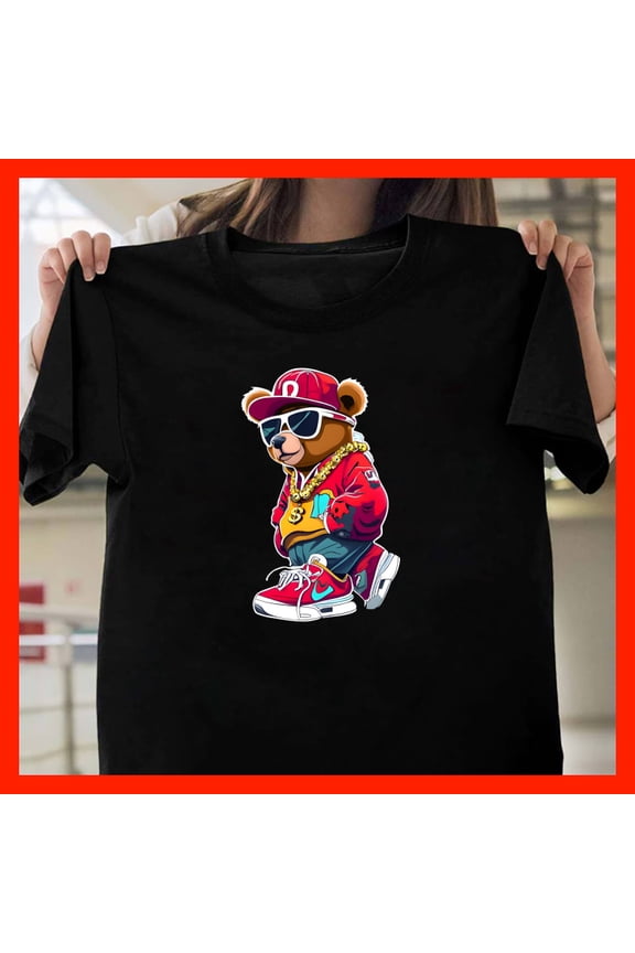 Cool Hip Hop Bear T-Shirt Drip Bear Streetwear Tee Rapper Bear Graphic Shirt Urban Style Clothing Gift for Him T370, Softstyle for Unisex, Extended Sizes Up