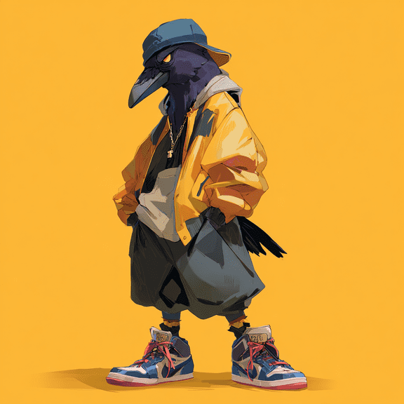 Cool Hip Hop Crow Car Decal, Stylish Bird Sticker in Streetwear Outfit, Funny Animal Vinyl for Cars, Skateboards, or Laptops, Urban Rap Bird with Sneakers and Hat, Perfect Gift for Cool Car Fans