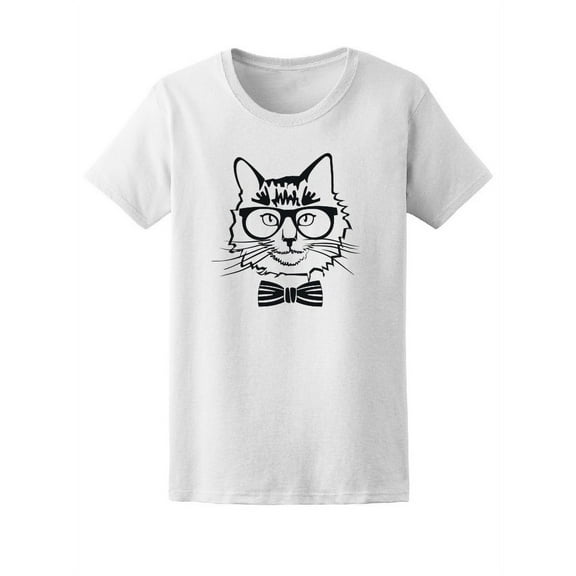 Cool Hipster Cat Sketch T-Shirt Women -Image by Shutterstock, Female Small
