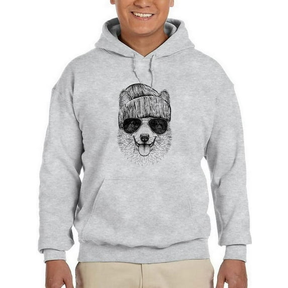 Cool Hipster Corgi Hoodie Men -Image by Shutterstock, Male 3X-Large