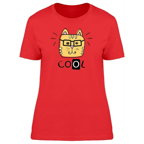 Cool Hipster Kitten Cartoon T-Shirt Women -Image by Shutterstock, Female Medium