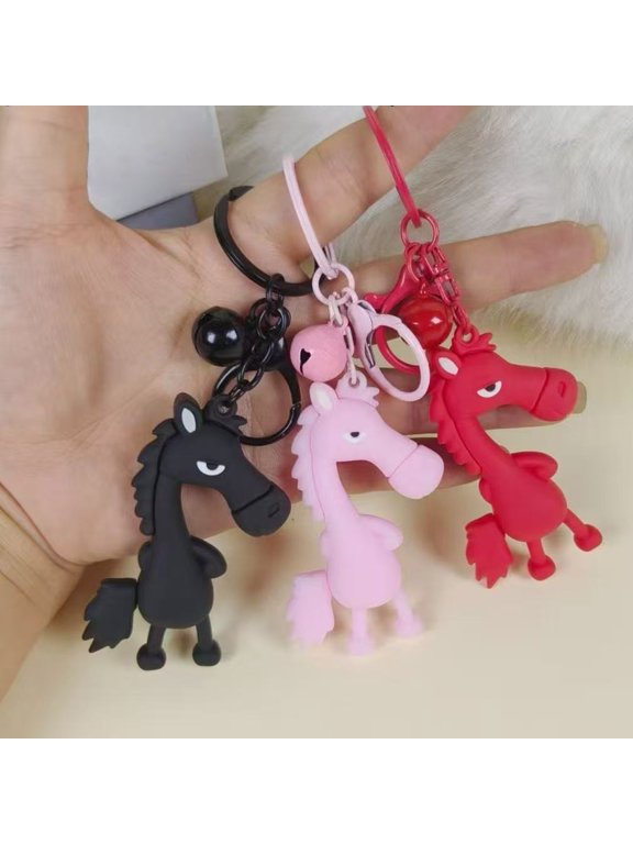 Cool Horse Keychain Cute Cartoon Horse Charm Keychain Metal Keyring with Bell Keychain for Backpacks Handbags New Year Gift