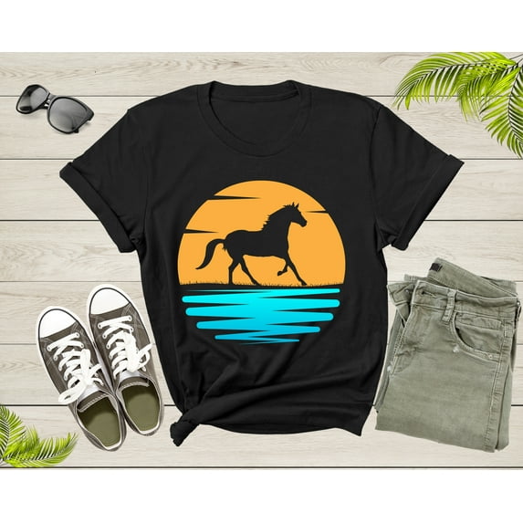 Cool Horse Pony Lover Gift Shirt For Men Women Kids Girls Boys Aesthetic Horse Lover Gift Tshirt Graphic Horse Sunset Silhouette T-shirt
