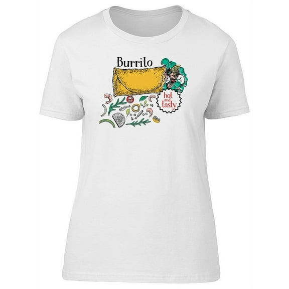 Cool Hot & Tasty Burrito Doodle T-Shirt Women -Image by Shutterstock, Female x-Large