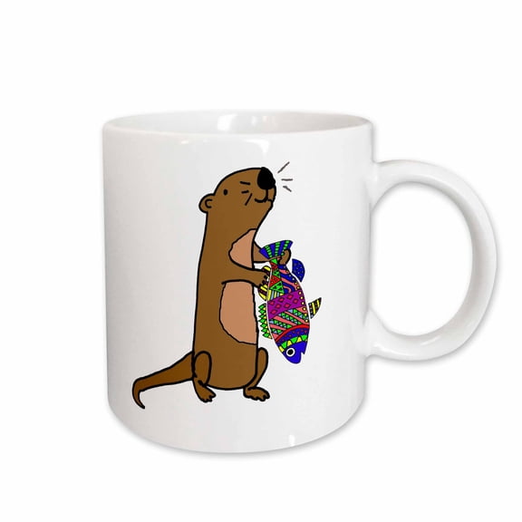3drose, Cool Humorous Sea Otter with Colorful Fish Cartoon, 11oz Mug