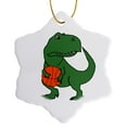 thumbnail image 1 of 3drose, Cool Humorous T-rex Dinosaur Playing Basketball Cartoon, 3 inch Snowflake Porcelain Ornament, 1 of 7