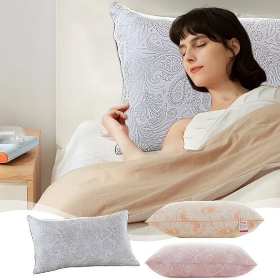 Cool Ice Silk Pillow Vertical Knitted Non-Collapse Cervical Vertebra Pillow | Single | Breathable Supportive Sleep Aid | Ergonomic Neck Protection | Soft Polyester Filling | Pink Gray Yellow