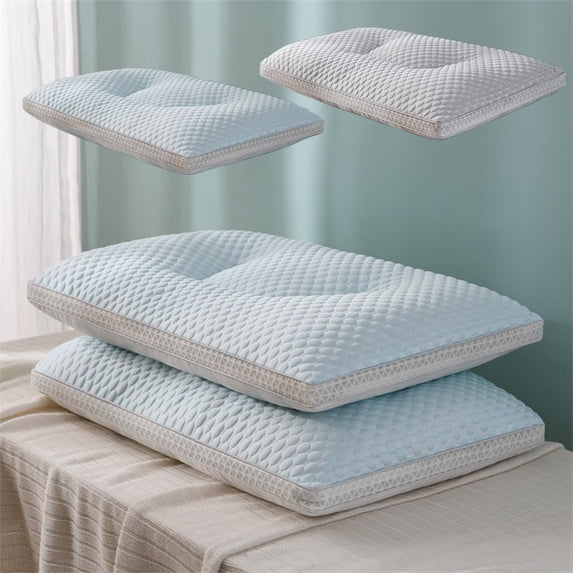 Cool Ice Silk Water Vertical Knitted Pillow Non-Collapse Cervical Vertebra Support | Single | Ergonomic Sleep Aid | Breathable Polyester | Gray Blue | 74x48x7cm | Whole Head Comfort