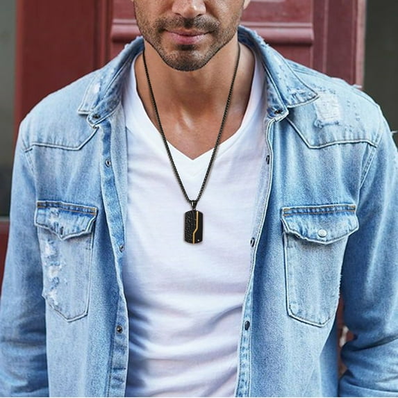 Cool Iced Out Dog Tag Necklace for Men, Waterproof 14K Black Gold Box Link Chain Geometric Pendant Collar
