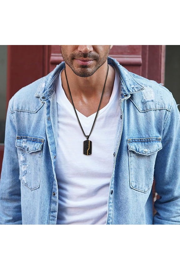 Cool Iced Out Dog Tag Necklace for Men, Waterproof 14K Black Gold Box Link Chain Geometric Pendant Collar