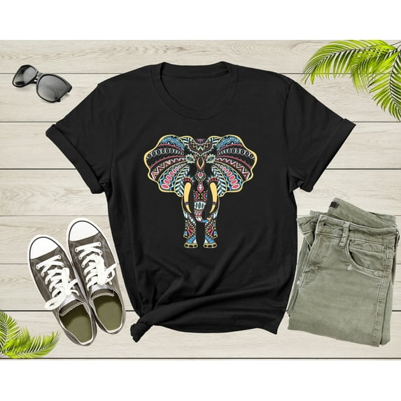Cool Indian Mandala Elephant Lover Gift Tee Shirt Mens Womens Cute Elephant Tshirt Graphic Design Print Elephant Kids Boys Girls T-shirt