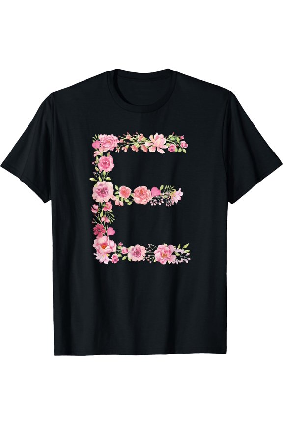 Cool Initial Alphabet Monogram Flowers Gifts Floral Letter E T-Shirt, Unisex T-Shirt