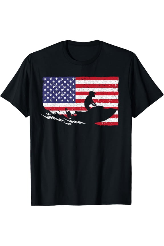 Cool Jet Ski For Men Women Skiers US American Flag Skiing T-Shirt