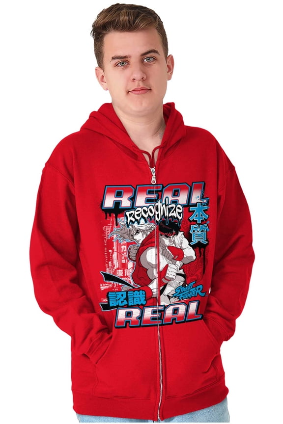 Cool Kanji Street Fighter Retro Ryu Unisex Plus Size Zip Hoodie Brisco Brands 4X
