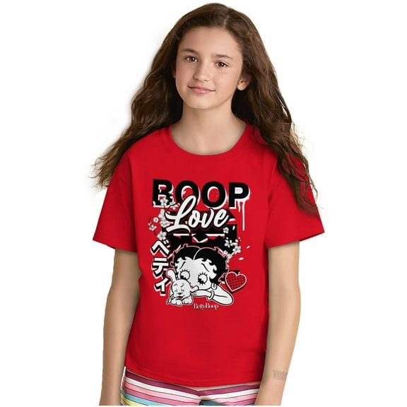 Cool Kanji Style Betty Boop Love Girls Kids T Shirt Tees Teen Brisco Brands L
