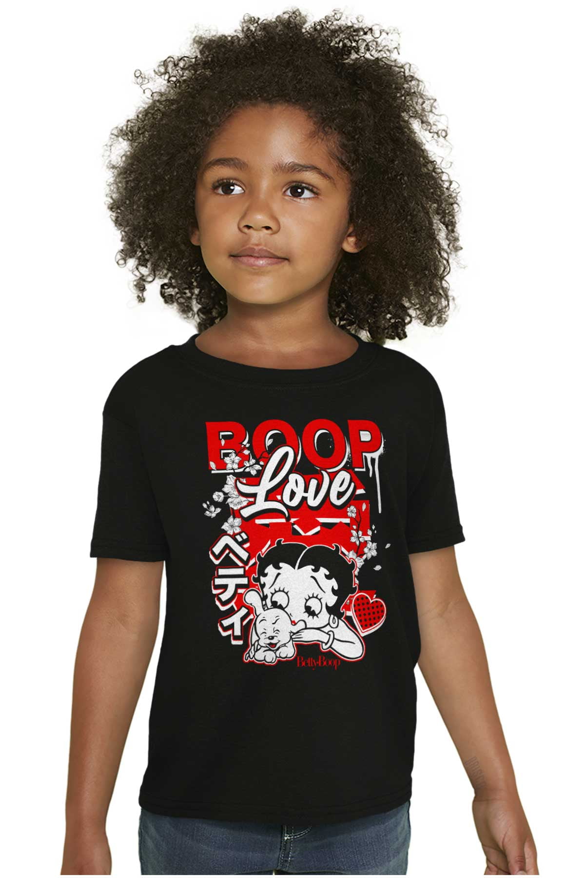 Cool Kanji Style Betty Boop Love Girls Kids T Shirt Tees Teen Brisco ...