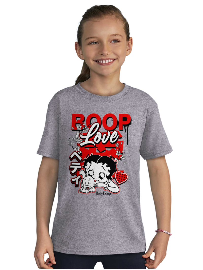 Cool Kanji Style Betty Boop Love Girls Kids T Shirt Tees Teen