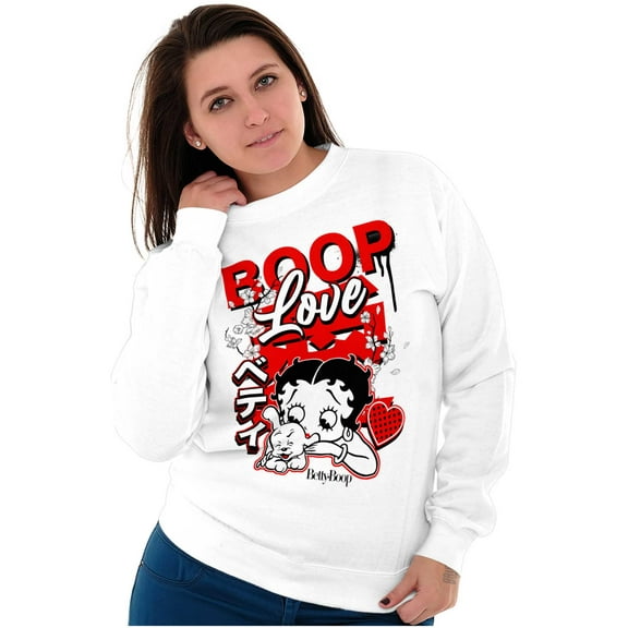 Cool Kanji Style Betty Boop Love Women Crewneck Sweatshirt Brisco Brands S