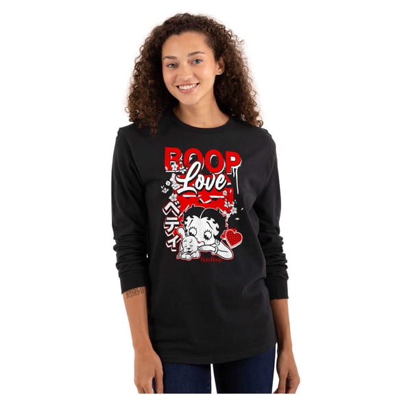 Cool Kanji Style Betty Boop Love Women Plus Size Long Sleeve Graphic Tee Brisco Brands 2X