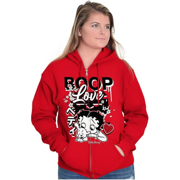 Cool Kanji Style Betty Boop Love Zip Hoodie Sweatshirt Women Brisco Brands L
