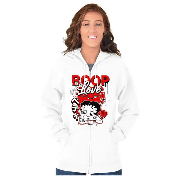 Cool Kanji Style Betty Boop Love Zip Hoodie Sweatshirt Women Brisco Brands S