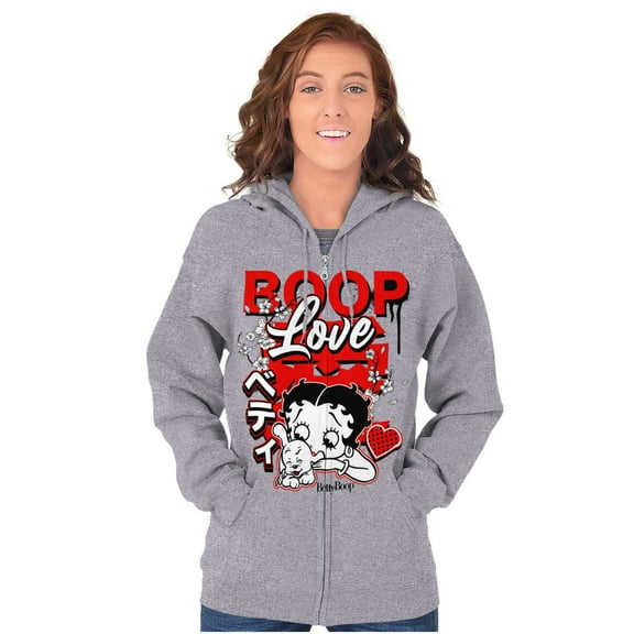 Cool Kanji Style Betty Boop Love Zip Hoodie Sweatshirt Women Brisco Brands S