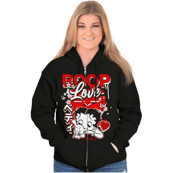Cool Kanji Style Betty Boop Love Zip Hoodie Sweatshirt Women Brisco Brands S