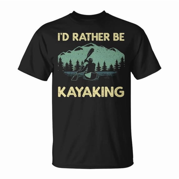 Cool Kayaking Art Graphic Tee Unisex Adult Cotton – Kayak Paddle Boating Lover Shirt for Men and Women, Casual Outdoor Wear, Size S, Color Black