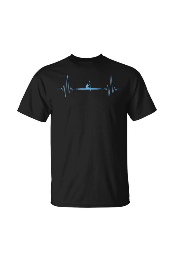 Cool Kayaking Heartbeat Canoe Boating Outdoor Sports Graphic Cotton Tee Unisex Adult Casual Paddling Enthusiast Comfortable T-Shirt for Everyday Wear, Size S, Color Black