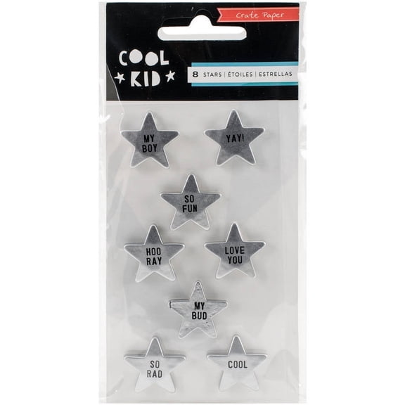 Cool Kid Resin Embellishments 8/Pkg-Stars/Metallic Silver