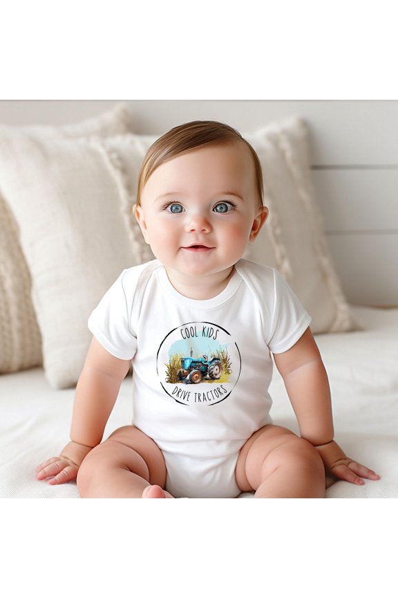Cool Kids Drive Tractors Bodysuit, Tractor Baby Bodysuit, Country Baby, Farming Baby Gift Cute and Cool Baby Bodysuit, Cute Natural Baby Onesie, BABY BODYSUIT LAT 4424