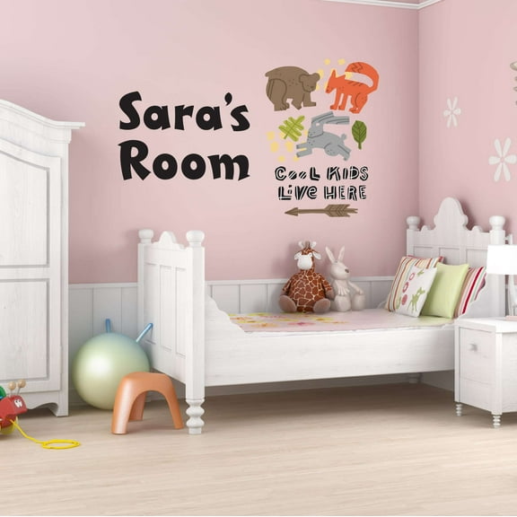 Cool Kids Live Here Squirell Rabbit Snail Porcupine Personalized Zoo Africa Zebra Lion Safari Jungle Hippo Alligator Giraffe Tiger Wilderness Ideas Wall Decal Sticker - Size: 10 In X 6 In