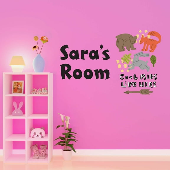 Cool Kids Live Here Squirell Rabbit Snail Porcupine Personalized Zoo Africa Zebra Lion Safari Jungle Hippo Alligator Giraffe Tiger Wilderness Ideas Wall Decal Sticker - Size: 20 In X 12 In