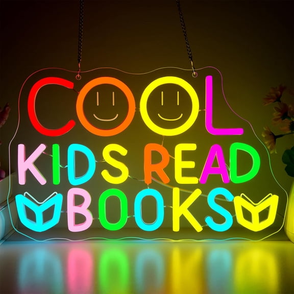 Cool Kids Read Books Neon Sign for Wall Dimmable Read Book Neon Light for Classroom LED Light Up Reading Sign for Bookstore Library Museum Study Room Birthday Gifts Size13.7 * 8.5In(WZCP345) Y101
