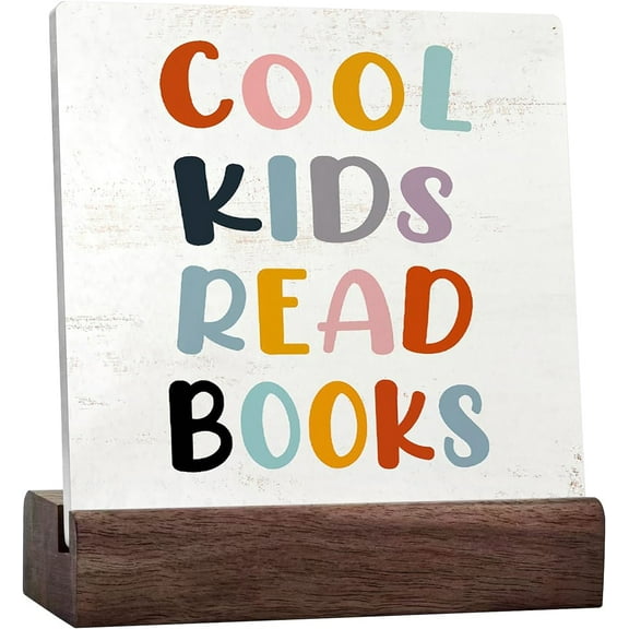 Cool Kids Read Books Sign Desk Decor Rustic Reading Ceramic Table Sign Decorations For Home Kids Room Reading Room Nursery Classroom Wall Tabletop Desk Decor