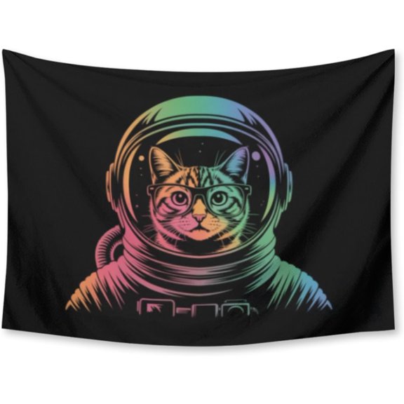 Cool Kitten Astronaut Tapestry for Bedroom Wall Hanging Decor for Dorm Living Room College, 30" X 40" Indoor Outdoor