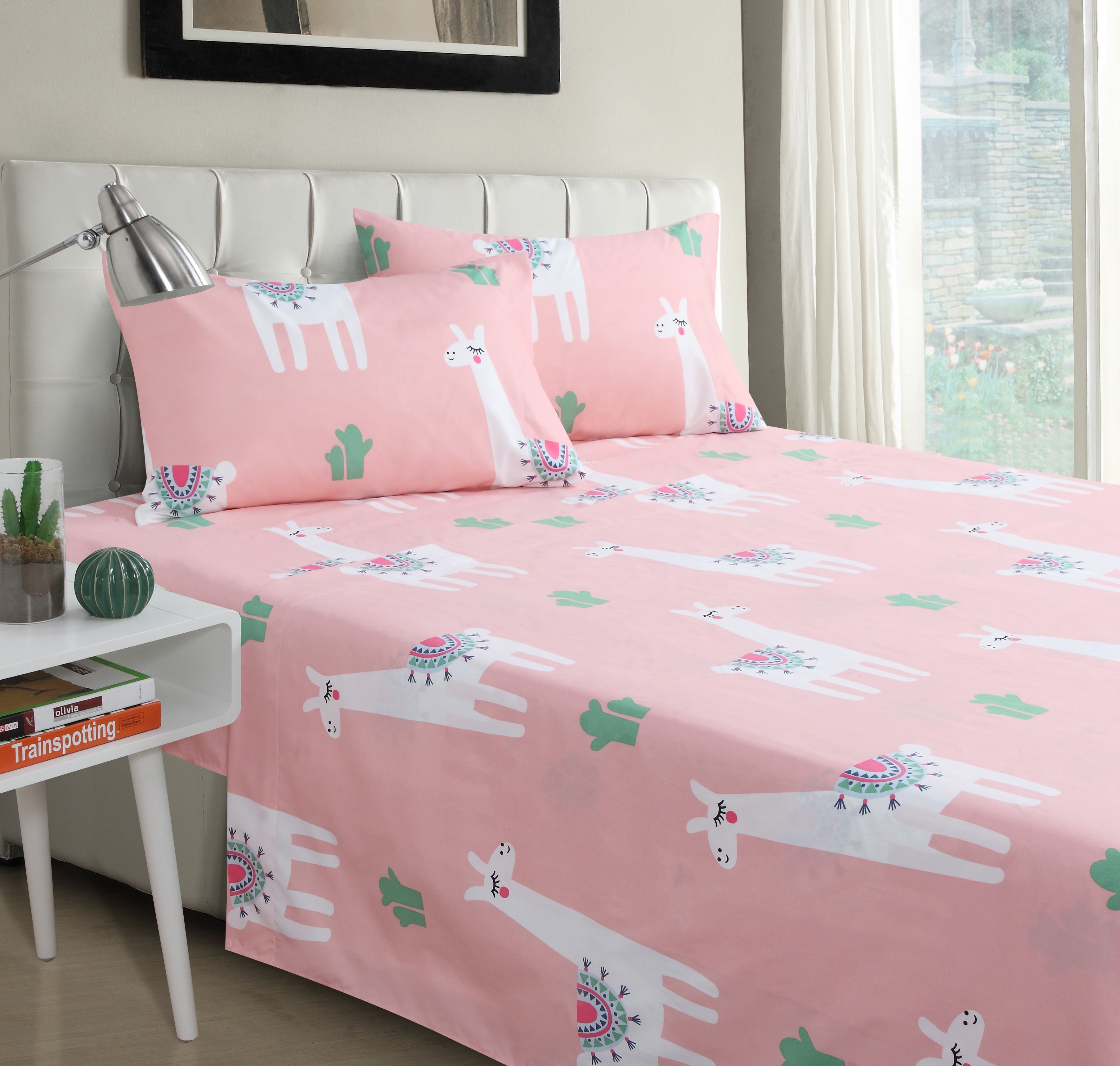 Pink Llama Print Kids Full Microfiber Sheet Set