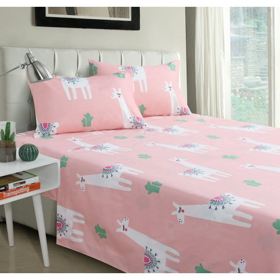Cool LLama 4-piece Sheet Set Pink Full