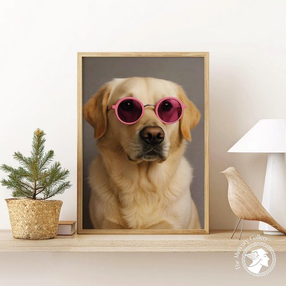 Cool Labrador Dog With Pink Glasses Trendy Pet Lover Quirky Home Decor Accent